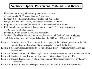 Nonlinear Optics: Phenomena, Materials and Devices