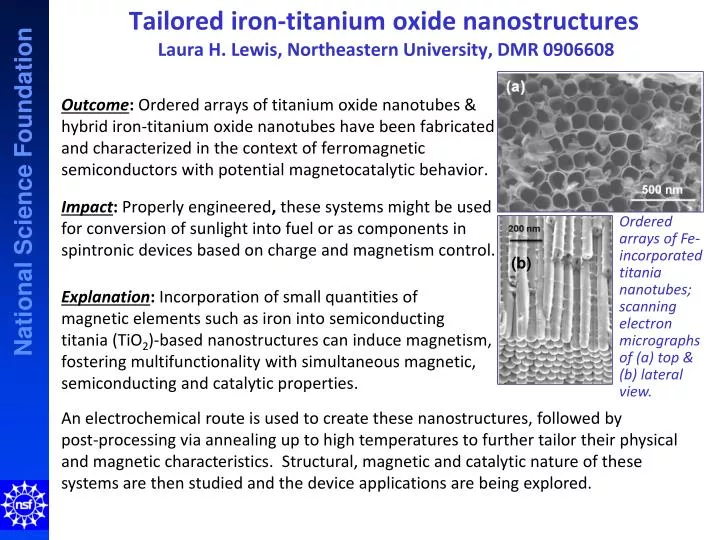 tailored iron titanium oxide nanostructures laura h lewis northeastern university dmr 0906608