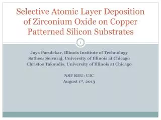 Selective Atomic Layer Deposition of Zirconium Oxide on Copper Patterned Silicon Substrates