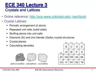 ECE 340 Lecture 3 Crystals and Lattices