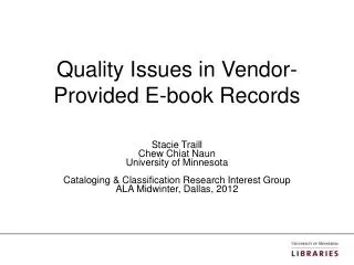 Quality Issues in Vendor-Provided E-book Records