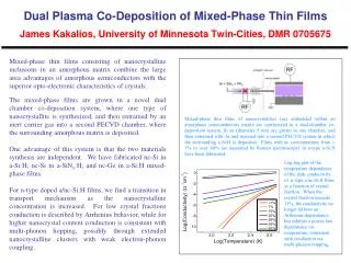 Dual Plasma Co-Deposition of Mixed-Phase Thin Films James Kakalios , University of Minnesota Twin-Cities, DMR 0705675