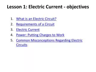 Lesson 1: Electric Current - objectives
