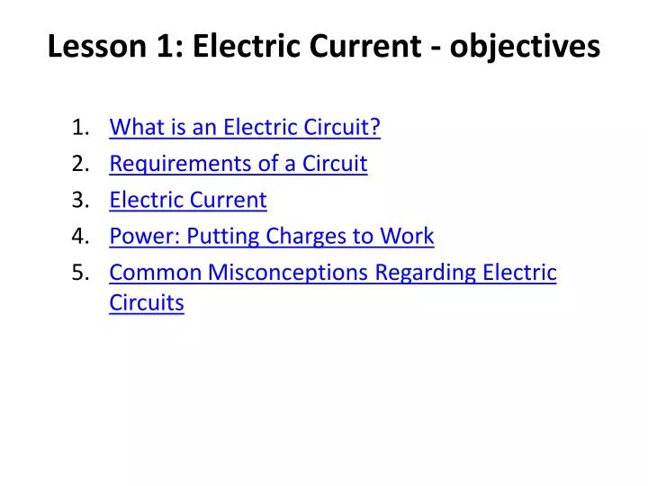 lesson 1 electric current objectives