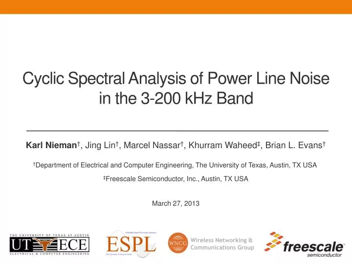 cyclic spectral analysis of power line noise in the 3 200 khz band