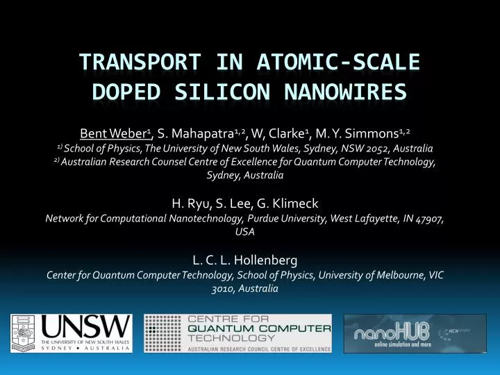 transport in atomic scale doped silicon nanowires