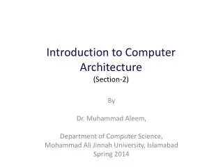 Introduction to Computer Architecture (Section-2)