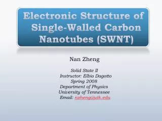 Electronic Structure of Single-Walled Carbon Nanotubes (SWNT)