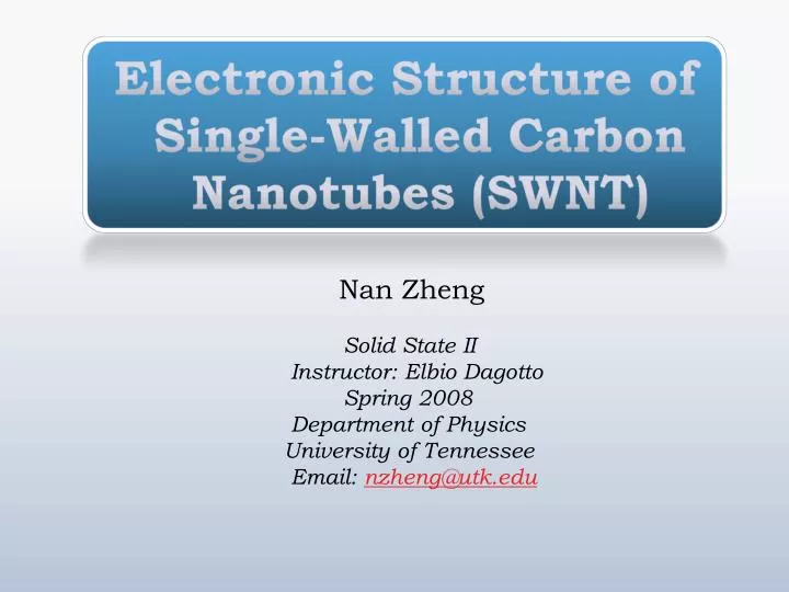 electronic structure of single walled carbon nanotubes swnt
