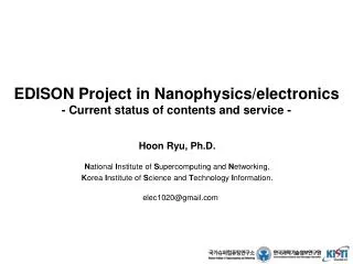 EDISON Project in Nanophysics/electronics - Current status of contents and service -