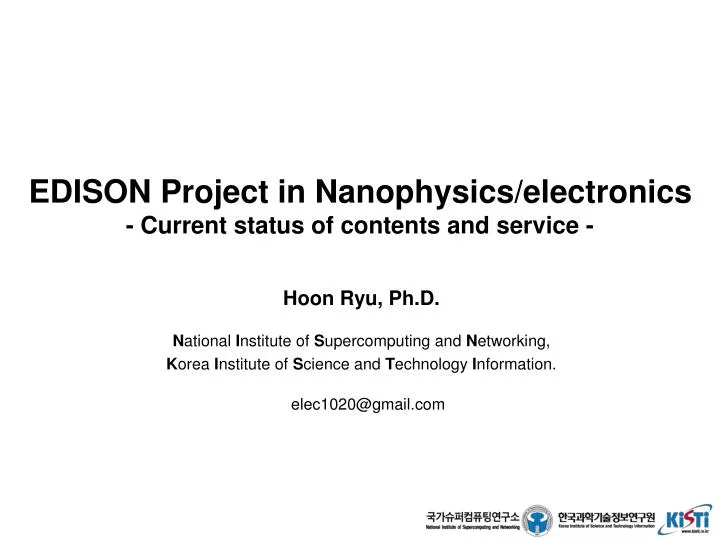 edison project in nanophysics electronics current status of contents and service