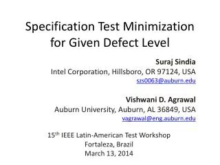 Specification Test Minimization for Given Defect Level