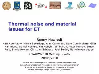 Thermal noise and material issues for ET