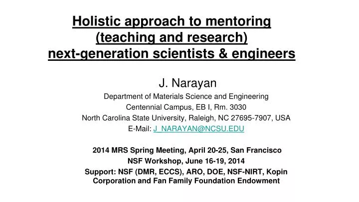 holistic approach to mentoring teaching and research next generation scientists engineers