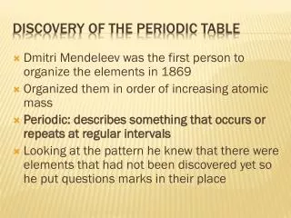 Discovery of the Periodic table