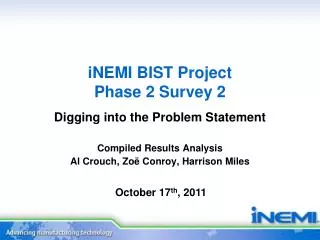 iNEMI BIST Project Phase 2 Survey 2