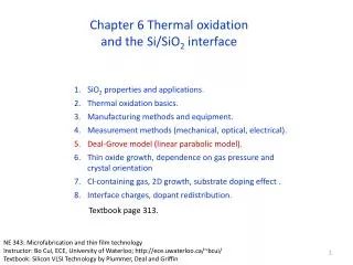 SiO 2 properties and applications. Thermal oxidation basics. Manufacturing methods and equipment. Measurement methods (
