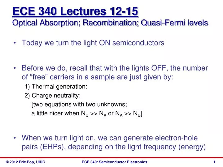 ece 340 lectures 12 15 optical absorption recombination quasi fermi levels