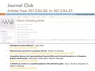 Journal Club Articles from 2013.04.20. to 2013.04.27.