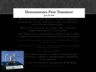 Demonstrates First Transistor June 30, 1948