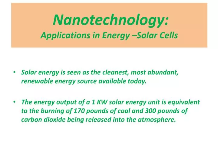 nanotechnology applications in energy solar cells