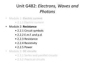 Unit G482: Electrons, Waves and Photons