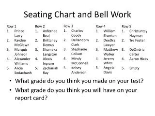 Seating Chart and Bell Work