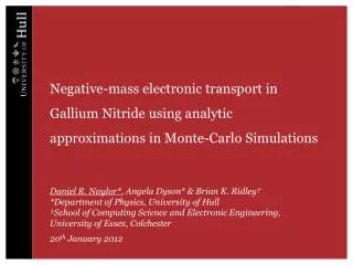 Negative-mass electronic transport in Gallium Nitride using analytic approximations in Monte-Carlo Simulations