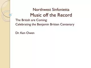 Northwest Sinfonietta Music off the Record