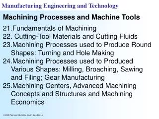 Fundamentals of Machining Cutting-Tool Materials and Cutting Fluids Machining Processes used to Produce Round Shapes: T