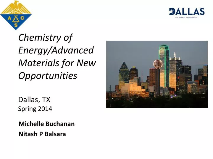 chemistry of energy advanced materials for new opportunities dallas tx spring 2014
