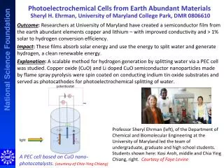 Photoelectrochemical Cells from Earth Abundant Materials Sheryl H. Ehrman , University of Maryland College Park, DM