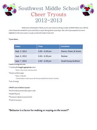 Southwest Middle School Cheer Tryouts 2012-2013
