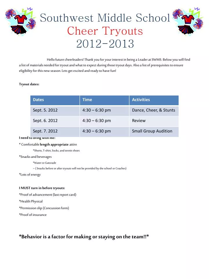 southwest middle school cheer tryouts 2012 2013