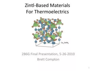 Zintl -Based Materials For Thermoelectrics