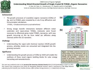 CNMS Science Program Highlight Understanding Metal-Directed Growth of Single-Crystal M-TCNQF 4 Organic Nanowires