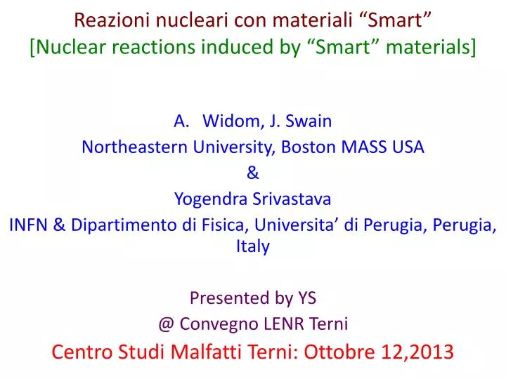 reazioni nucleari con materiali smart nuclear reactions induced by smart materials