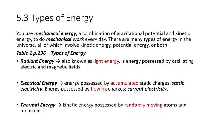 5 3 types of energy