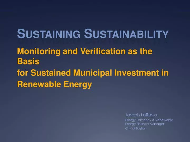 monitoring and verification as the basis for sustained municipal investment in renewable energy