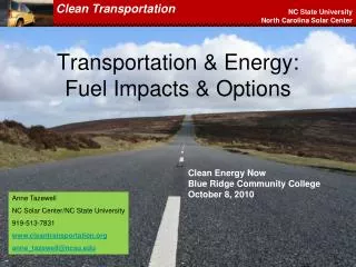 Transportation &amp; Energy: Fuel Impacts &amp; Options