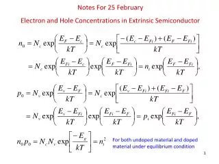 Notes For 25 February Electron and Hole Concentrations in Extrinsic Semiconductor