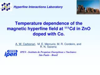 Temperature dependence of the magnetic hyperfine field at 111 Cd in ZnO doped with Co.