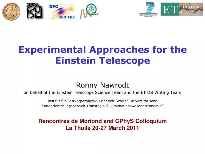 experimental approaches for the einstein telescope
