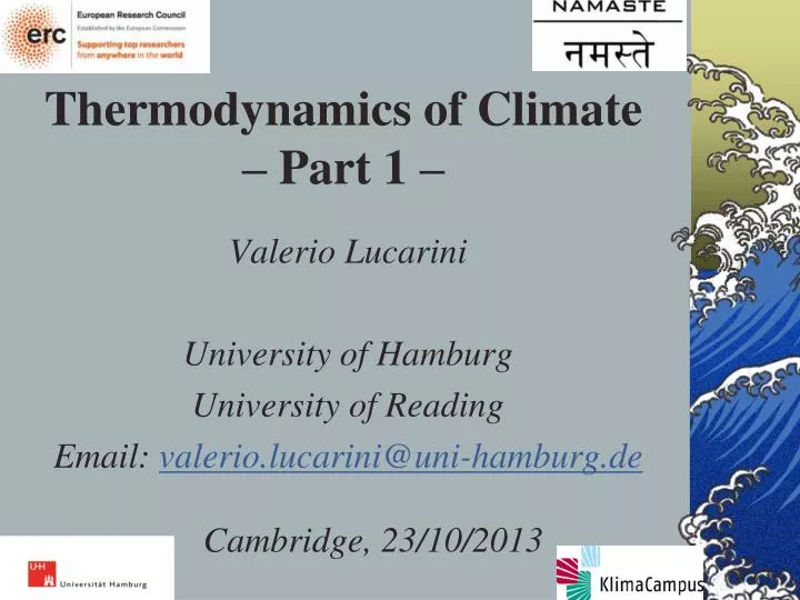 thermodynamics of climate part 1