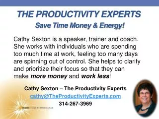 THE PRODUCTIVITY EXPERTS Save Time Money &amp; Energy!