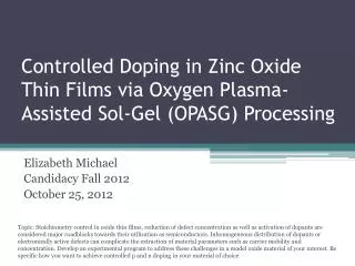 Controlled Doping in Zinc Oxide Thin Films via Oxygen Plasma-Assisted Sol-Gel (OPASG) Processing