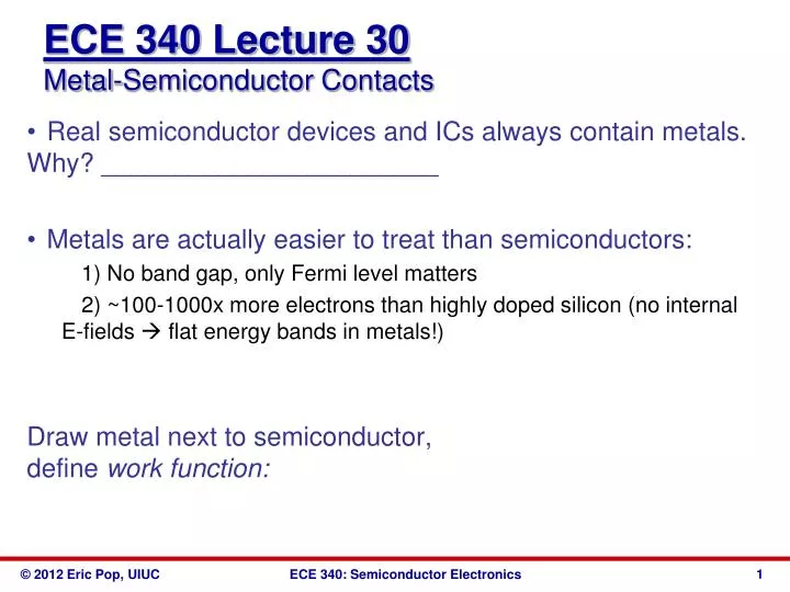 ece 340 lecture 30 metal semiconductor contacts