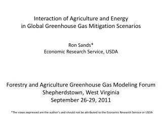 Interaction of Agriculture and Energy in Global Greenhouse Gas Mitigation Scenarios