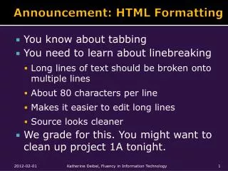 Announcement: HTML Formatting