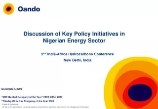 Discussion of Key Policy Initiatives in Nigerian Energy Sector